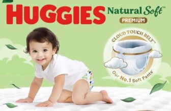 Huggies Natural Soft Premium Baby Diaper Pants, Our No.1 Soft Pants, Medium (M) Size (7-12 Kgs), Monthly Pack of 120 diapers | Cloud Softness All over with India’s 1st Cloud Touch BeltTM