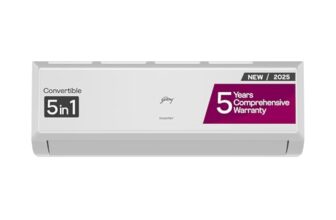 Godrej 1.5 Ton 3 Star, 5 Years Comprehensive Warranty, AI Powered, 5-In-1 Convertible Cooling, Inverter Split AC (Copper, Heavy duty cooling at 52 °C, AC1.5T EI 18P3T WZT 3S, White)
