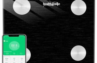 Healthgenie Advanced BMI Weight Machine,Body Fat Analyzer With Smart Circut For Longer Battery, Sync With App, 18 Body Metrics Weighing Scale (Midnight Shadow)1 YR Warranty,Free Assorted MeasuringTape