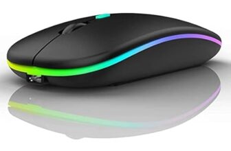 Dezful Wireless Mouse Gaming Mouse 2.4GHz Rechargeable Silent Optical Mouse with USB Receiver 1000/1200/1600 DPI Ergonomic Mouse with 7 Color Breathing Lights for PC Laptop(Black)