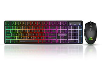 Ant Esports KM1600 Gaming Keyboard & Mouse Combo, Wired Backlit Rainbow LED Keyboard & 3200 DPI Gaming Mouse for PC/Laptop – Black