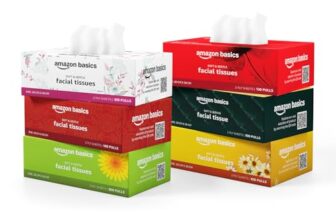 Amazon Basics 2 Ply Facial Tissue Box | 600 Pulls | 100 Pulls X Pack of 6 | Home | Soft & Highly Absorbent Tissues