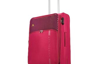 Aristocrat Striker Medium Size Soft Check in Luggage (69 Cm)|Spacious Polyester Trolley with 4 Spinner Wheels and Combination Lock|Dazzling Maroon|Unisex|3 Years Warranty