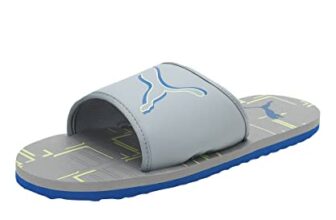 Puma Unisex Adult Stellar Slide V6 IDP Quarry-Fizzy Light-Victoria Blue White Leather Slipper-10UK UK