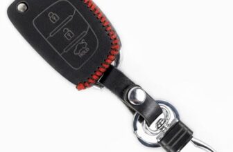 KBS Leather Smart Car Key Cover Case with Metal Hook Keychain Compatible for Old I 10 Grand, Old I 20,Creta | Venue | Tucson | Alcazar | Verna | Xcent | Aura | Elantra | 3 Button Flip Key only(Black)