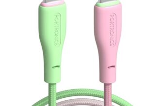 Portronics Hue x 60W Dual Tone Colour Type C Fast Charging Cable for Smartphones, Tablets,iPads, Laptops & Other Type C Devices, 480Mbps Data Sync, Premium Braided Cable (Green+Pink)