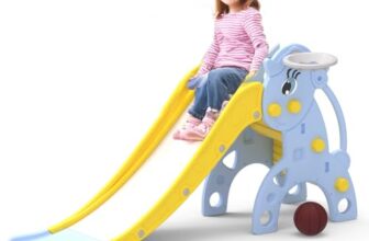 Lifelong Cuppy Unicorn Slide for Kids 2-7 Years | Toddler Playset with Basketball & Hoop | Portable & Durable Smooth Slider for Indoor Outdoor Play | Lightweight & Easy to Assemble (Yellow, Blue)
