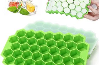 SAMEZONE Flexible Silicone Honeycomb 37 Cavity Ice Cube Trays for Freezer with Lid Silicone Ice Cube Tray with Lid Moulds Small Cubes Whiskey Fridge Bar Soft Ice Cube Tray (Multicolor Pack of 1)