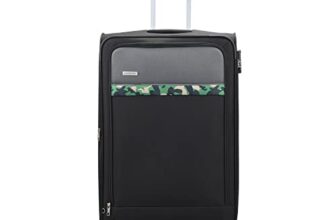 Aristocrat Large Commander 79Cms Premium Polyester with PVC Coating Soft Sided Check-in 4 Wheels Black Spinner Suitcase