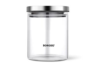 Borosil Classic Glass Jar, Air-Tight Storage Container For Kitchen, Glass Jar For Storing Spices, 600 ml, Clear
