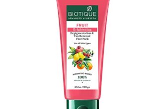 Biotique Fruit Brightening Depigmentation and Tan Removal Face Pack| Ayurvedic and Organically Pure| Tan Removal Face Pack for All Skin Types|100% Botanical Extracts| 100gm