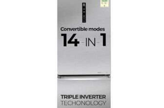 Haier 325 L 2 Star Frost Free Bottom Mount Double Door Refrigerator|Convertible 14-in-1|Jhukna Mat-Bottom Freezer|Digital Display Panel|Inverter|Twist Ice Maker (HEB-332DSA-P, Dazzle Steel)