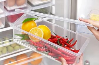 Houshe Multi-Purpose Food Storage Container with Removable Drain Plate and Lid, Stack-able Freezer Storage Containers to Keep Fresh for Vegetables, Fruits, Fish, Meat, Transparent, 1500 Ml Set of 2