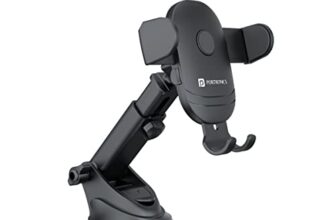 Portronics Clamp M2 Adjustable Car Mobile Phone Holder Stand for Dashboard & Windshield, 360° Rotational, Strong Suction Cup, Compatible with 4 to 6 inch Devices(Black)
