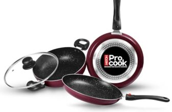 Milton Pro Cook Induction Cookware & Gas Stove Friendly Kitchen Jewel Set | 3 Pc Non-Stick Cookware Set | Kadhai with Lid, Fry Pan, Tawa | Durable 5-Layer Non Stick Coating | Peach