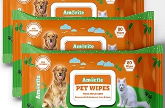 AMORITE Anti-Bacterial 240 Count Pet Wipes with Fresh Apple Scent for Dogs, Puppies & Pets (Pack of 3) Suitable for All Types of Pets’ Dry Bathing, Daily Care, Paw Cleaning Wipes