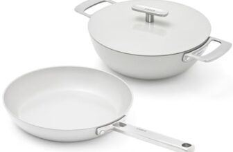 Ember Cookware Arcilla Ceramic Non Stick Cookware Set of 2 | Induction Cookware | Frying Pan 24cm & Kadai 2.6 Litre | Metallic Lid | ISI Certified | Gift Set | Steel Handle | 5-Year Warranty | Grey