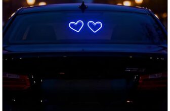 Heart Shape LED Car Window Light with Suction Cups, USB Cable, Light & Vibration Induction, Blue Light (Pack of 1)