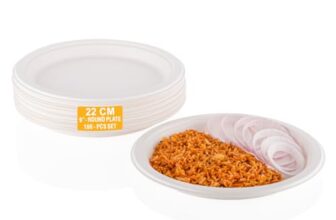 Clazkit 9 Inch Round (100 Pc) Bagasse, Bamboo Plates Like Party Pack Biodegradable Eco Friendly Alternative to Plate Paper Plate
