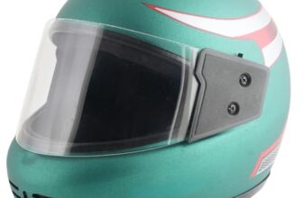 Sage Square Audi Kimi Full Face Helmet | ISI Certified | Clear Visor | Comfort Inner Padding | Designed for Extra Comfort & Style (Green Matte-Red Decal) (Medium)