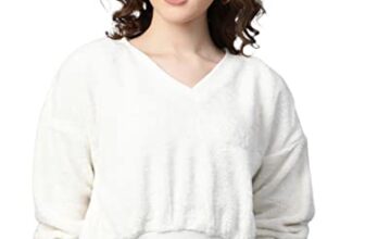 SASSAFRAS White V-Neck Faux Fur Crop Sweatshirt