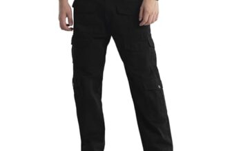 SNITCH Men’s Plain Cargo Pants | Casual Wear| College Street Wear Streetwear Style | Cotton Loose Fit Button Black