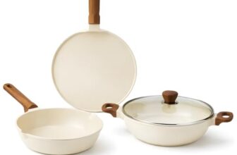 Vinod Di Casa Signature Ceramic Non Stick Cookware Set – 4 pcs | 24 cm Kadai and Frying Pan, 27 cm Dosa Tawa | Soft Touch Wooden Handle | Less Oil Healthy Cooking | Induction Compatible | Toxin Free