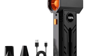 Aluan Turbo Handheld Blower Fan 150000 RPM, High-Power Turbo Air Blower with LED Display, Rechargeable Cleaning Blower for PC, Keyboard, Car & Home, 2 Nozzle Heads, Fast USB Charging