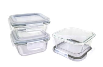 Signoraware Safe N Store Glass Square Containers Set | Airtight & Leakproof | Microwave Safe | Elegant Clear Design for Gifting, Kitchen Storage & Leftovers (320mlx3 | Set of 3 | Clear)