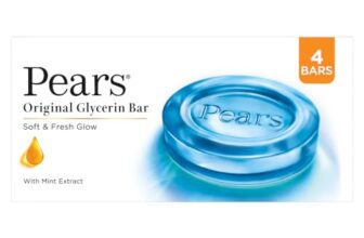 Pears Original Glycerin Soap Bar – Soft & Fresh Glow | With 98% Pure Glycerin & Mint Extract | For a Fresh Glow | With Plant Based Cleanser for Skin & Body | Paraben-free | 125gms x 4
