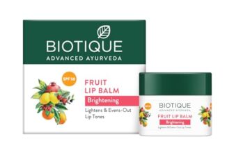 Biotique Fruit Whitening/Brightening Lip Balm SPF 50 | Hydrated and Nourishing Lips | Visibly Lighter Lips | Evens Out Lip Tone | De-pigmentation Balm |100% Botanical Extracts| All Skin Types | 10gm