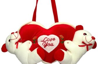 DIKANG Hanging Couple Teddy Bear with Heart for Valentine’s Day Gift | Valentine Gift for Boyfriend/Girlfriend/Husband/Wife – 20cm (Off-White & Red)