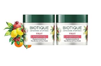 Biotique Fruit Brightening Depigmentation and Tan Removal Face Pack| Ayurvedic and Organically Pure| Tan Removal Face Pack for All Skin Types|100% Botanical Extracts| 75gm (Pack of 2) (RETMLLJ00192)