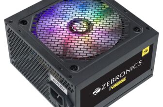 Zebronics Premium Power Supply, Long Flat Cables, Silent 120mm Fan, 12V 32A, 6+2 PCIe, 4+4 CPU, 4 x SATA, 2 x MOLEX, RGB Fan, Built-in Protections (VS550Z, Black)