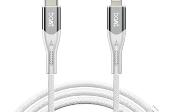Boat Type C to Lighting Cable for 27W Fast Charging | 480 Mbps Data Transfer | 1.2 m (3.9 ft) Perfect Cable Length | Premium Nylon Braiding | Durable & Tangle-Free | with Silicon Tie (Arctic White)