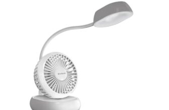 Goldmedal Twiz 100 mm Mini Portable Fan| Desk Mounted| Type-C USB-Powered Rechargeable Battery with 8-9 Hours Backup| 3-Light Brightness Setting| Personal Fan for Home & Office | Easy to Carry (White)
