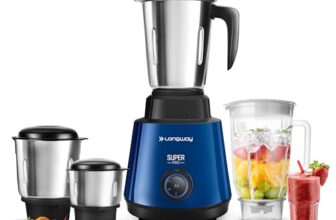 Longway Super Pro Juicer Mixer Grinder | Up to 750 Watt Powerful Motor | 4 Jars for Grinding, Mixing, Juicing | 2 Years Warranty (Blue & Black)