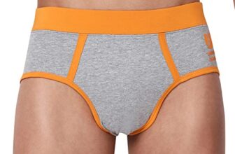 Underjeans Men’s Cotton Blend Classic Regular Fit Solid Brief (Pack of 1) (UJNPBS059_Grey Mel_Orange_S)