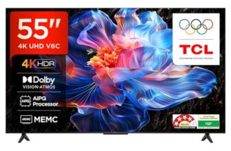 TCL 139 cm (55 inches) Metallic Bezel Less Series 4K Ultra HD Smart LED Google TV 55V6C (Black)