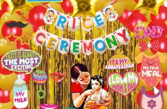 Wobbox Shubh Annaprashan Decoration Items Set which Includes Baby annaprashan Ceremony Props, Subh Annaprashan Banner, Rice Ceremony Decorations Items(62 Pcs Set)(FP5737)