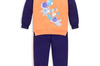 LuvLap Baby Boys Full Sleeve Sweatshirt & Pyjama Set Pack Of 1, Cotton Rich Fleece, Papaya, M (3 to 6 Months)