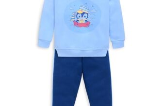 LuvLap Baby Girls Full Sleeve Sweatshirt & Pyjama Set Pack of 1, Cotton Rich Fleece, Powder Blue, M (3 to 6 Months)