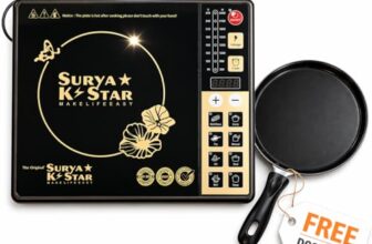 Surya K Star 2000W Induction Cooktop with Dosa Tawa | Electric Induction Stove for Kitchen | Portable Single Burner Cooktop with Preset Menu, Timer & Temperature Control | Tawa Included
