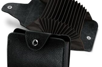 Storite Leather Card Holder Wallet for Men and Women -Black | 13 Card Slots Accordion Wallet | Slim Stylist Compact Purse with 2 Cash Compartments and Button Closure | for Daily Use