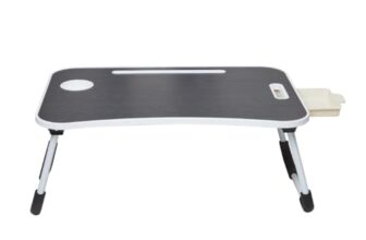 Amazon Basics Engineered Wood Foldable Laptop Table with Cup Holder, Tablet Groove and Mini Drawer (60L x 40W x 26H cm, Black)