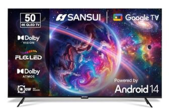 SANSUI 127cm (50) 4K QLED Google TV with Dolby Vision, HDR10+, Dolby Atmos, HSR 120Hz Refresh Rate, MEMC, 30W Surround Sound, FloLED Panel JSW50UG23Q (Black)