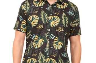 ENCIGER Mens Printed Casual Shirts Short Sleeves Button Down Tropical Shirts (MS1_Black Yellow_M)
