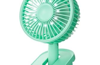 Gaiatop 4 Speed Quiet Portable Mini Fan, 4000mAh USB Rechargeable Fan with LED Light & Hook, 90° Auto Rotate Multi Clip On Fan Personal Table Fan Battery Fan for Home, Stroller Camping, Kichen(Green)