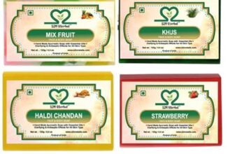 S2M Herbal Handmade Soap Combo Kit 10 – Pack of 4 (Haldi Chandan, Strawberry, Khus, Mix Fruit Soap) (|Gift Pack For Glowing Skin | (4 x 125g) (4 x 125 g)