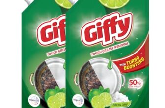 Giffy Liquid Dishwash Gel 900ml(Pack of 2) | Green Lime and Active Salt | 50% More Effective | Tough Grease Removal Expert | Turbo Boosters | Mild fragrance | Removes Tough Malodour | Hand-Safe